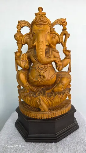 Lord Ganesha Seated on Lotus Pedestal with peedam, Idampuri Vinayagar - 12 inch 